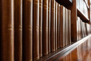 book lining up on a bookshelf